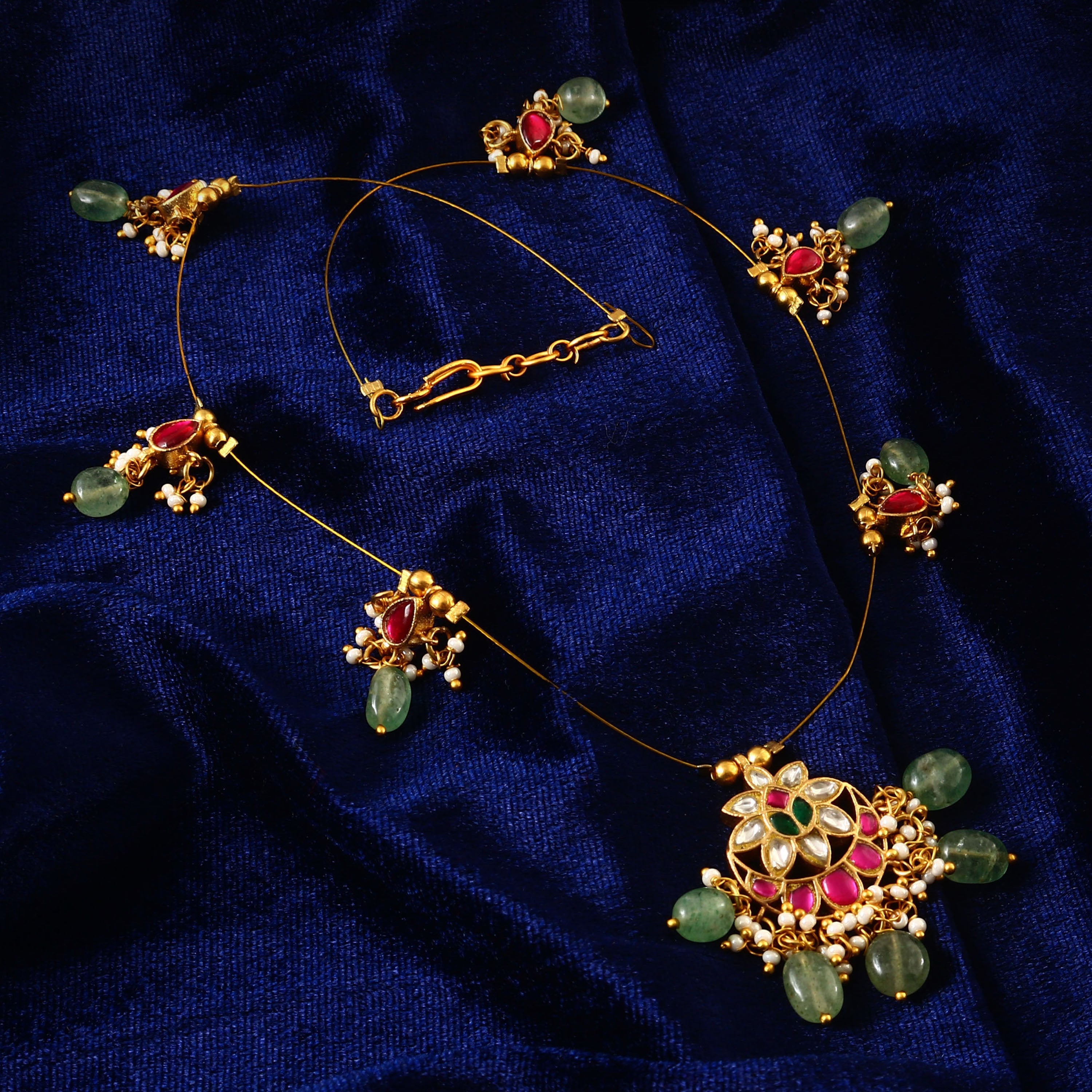 Moon Flower Jadau Kundan Necklace with Emerald