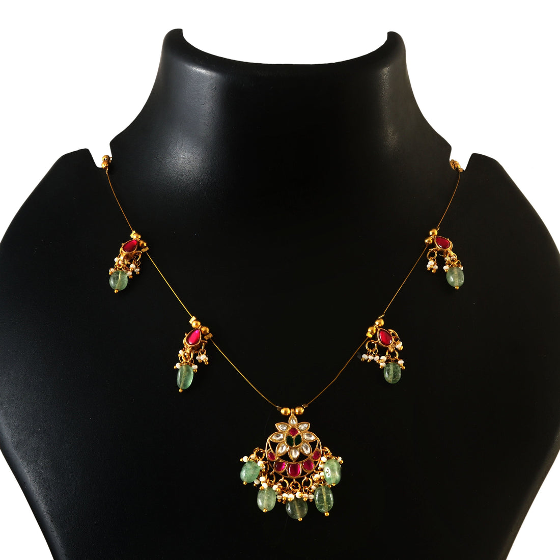 Moon Flower Jadau Kundan Necklace with Emerald