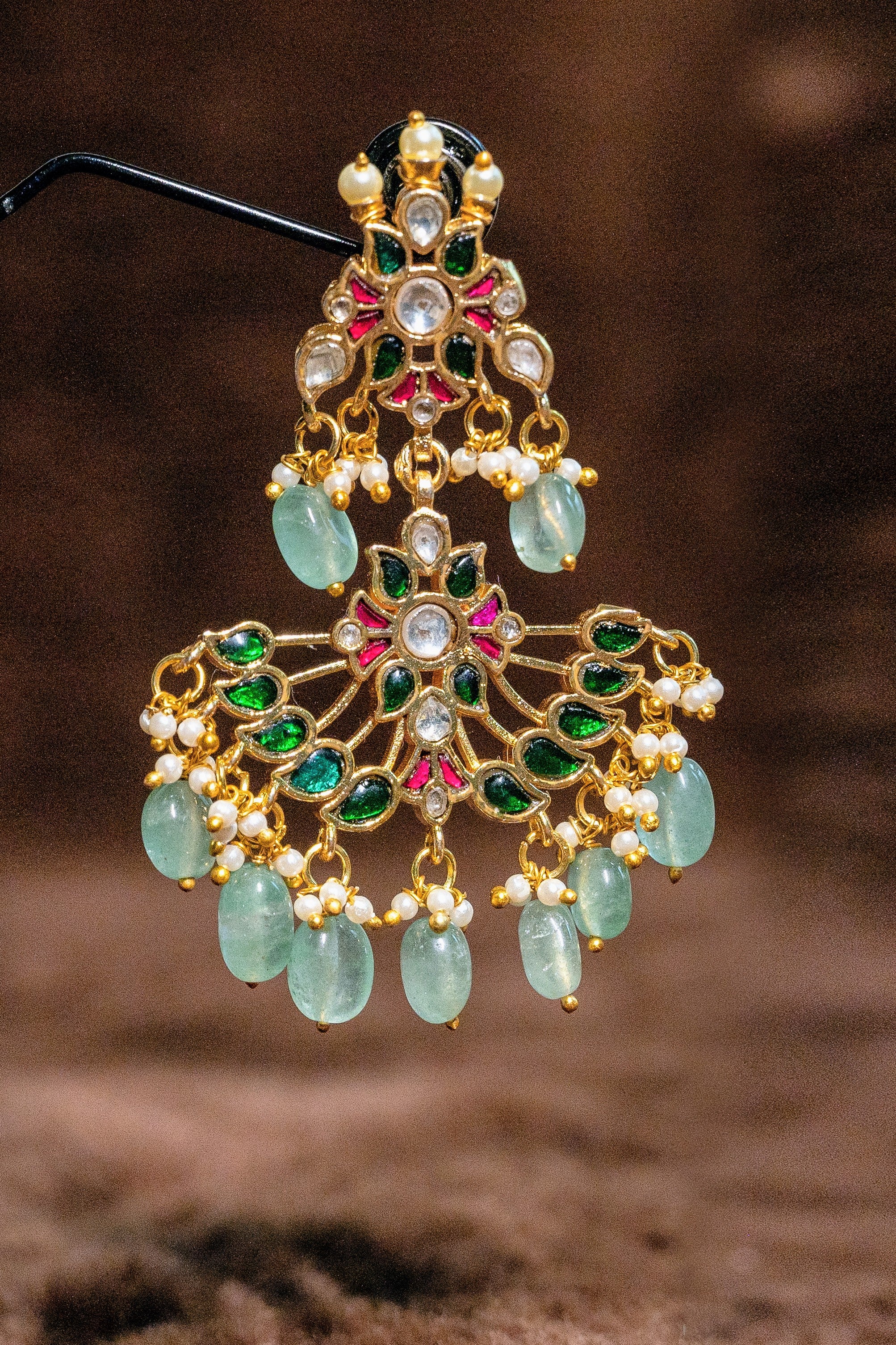 Jadau Kundan Necklace Set With Emerald