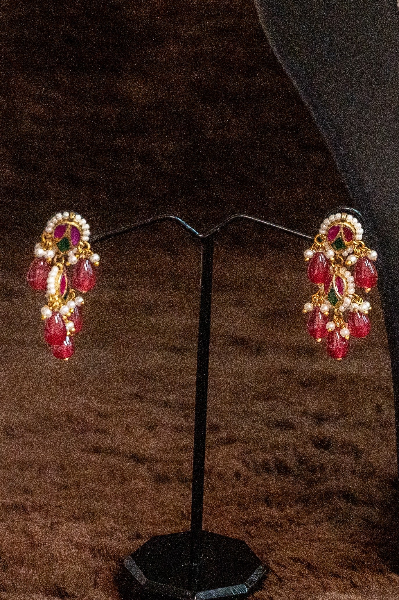 Pink Beads Jadau Kundan Necklace Set With Emerald