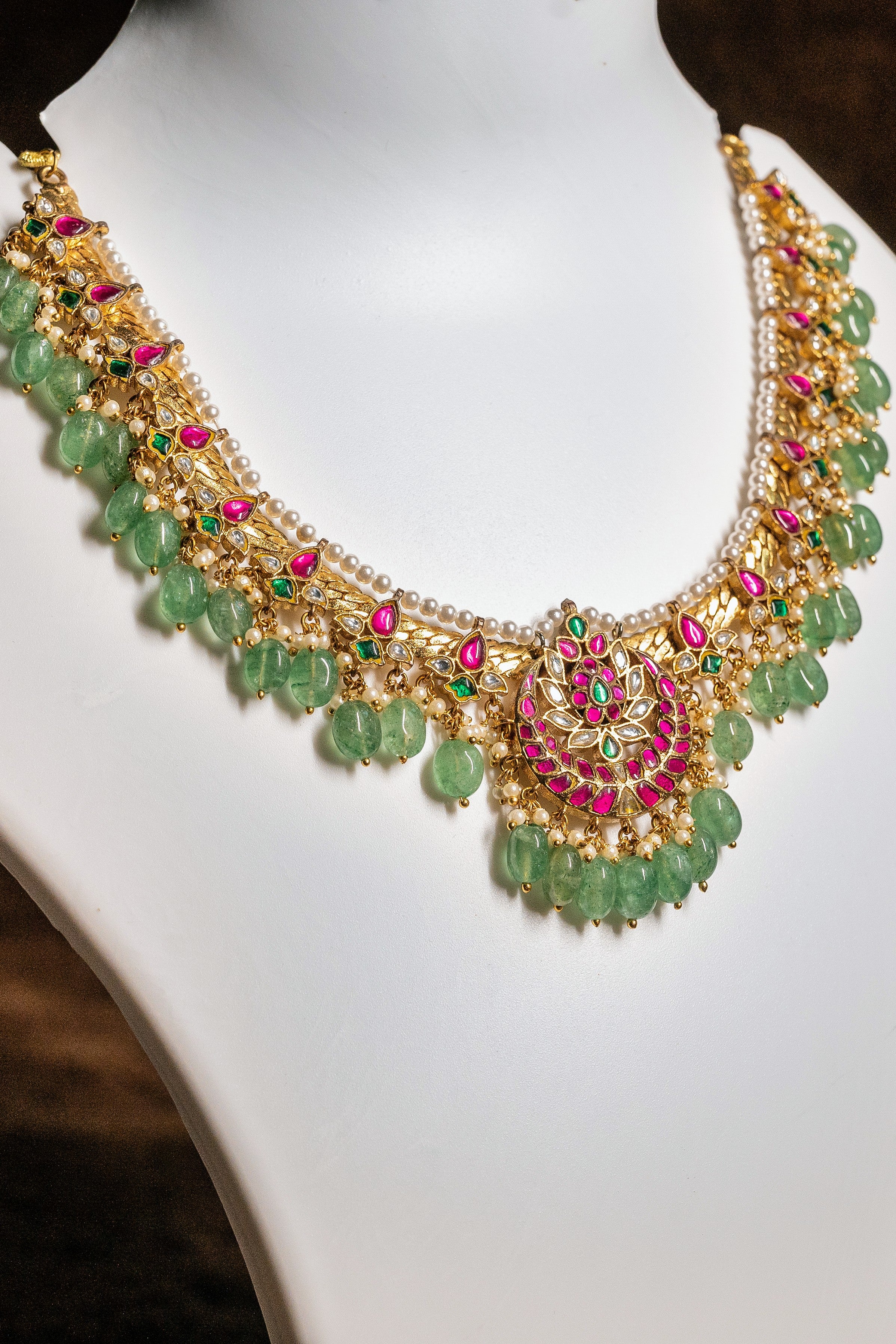 Ruby Emerald Real Kempu Bridal Jadau Kundan Necklace South