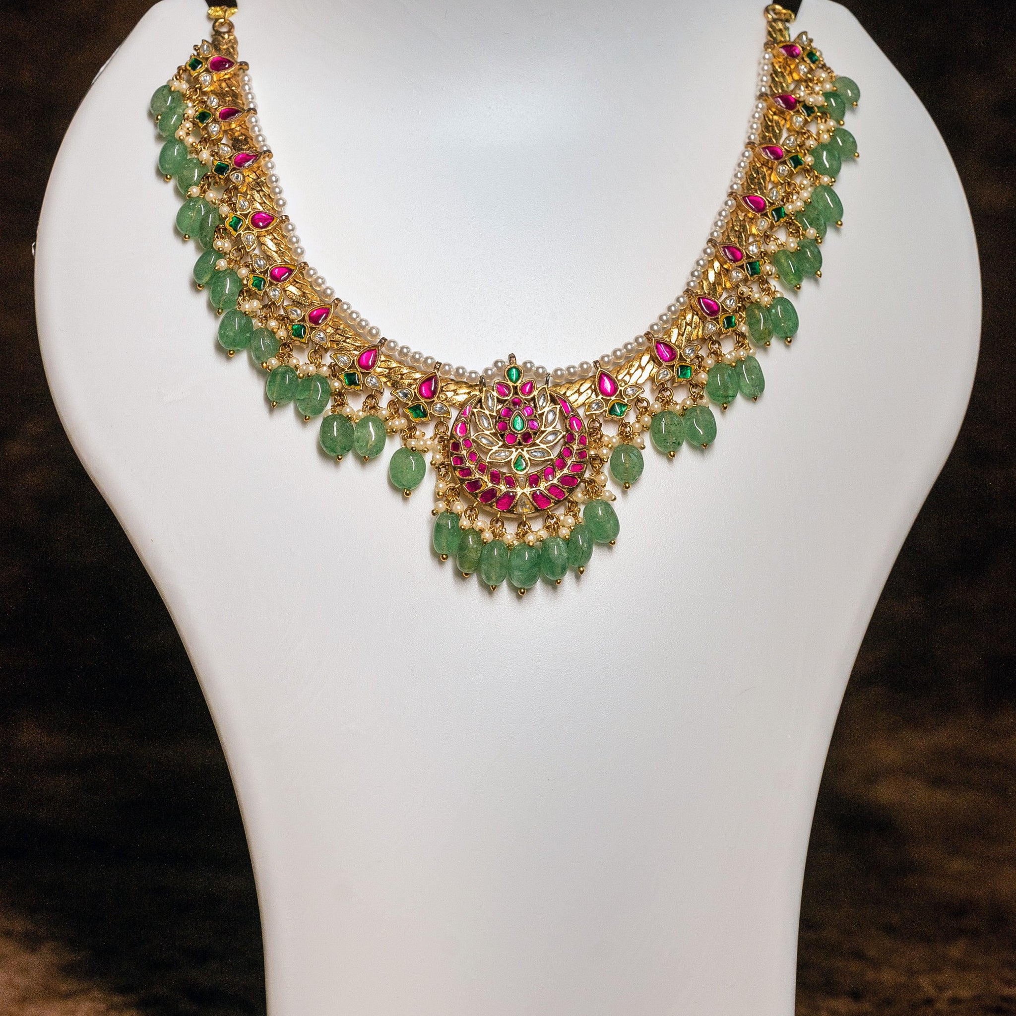 Ruby Emerald Real Kempu Bridal Jadau Kundan Necklace South