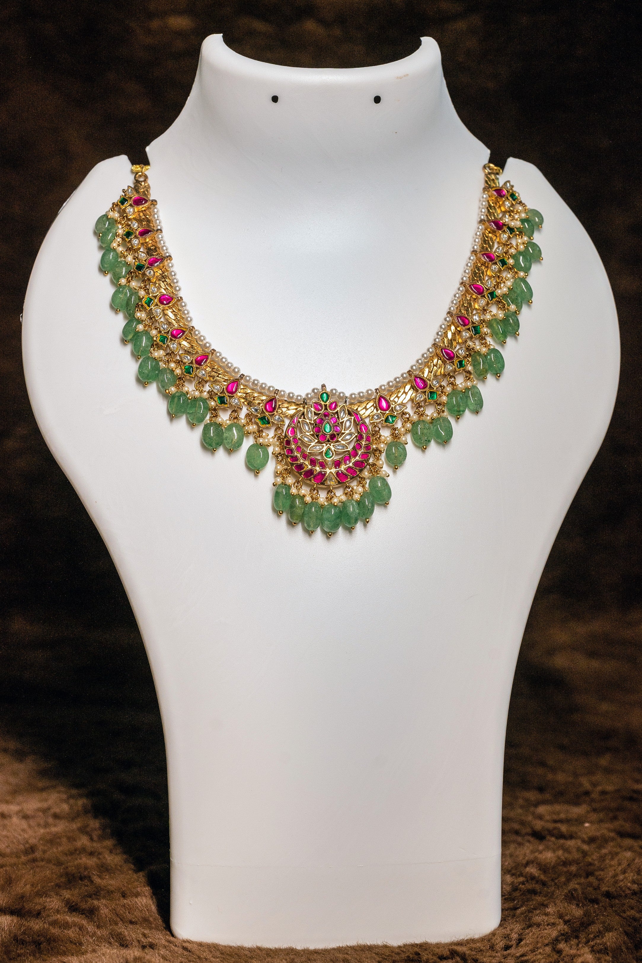 Ruby Emerald Real Kempu Bridal Jadau Kundan Necklace South