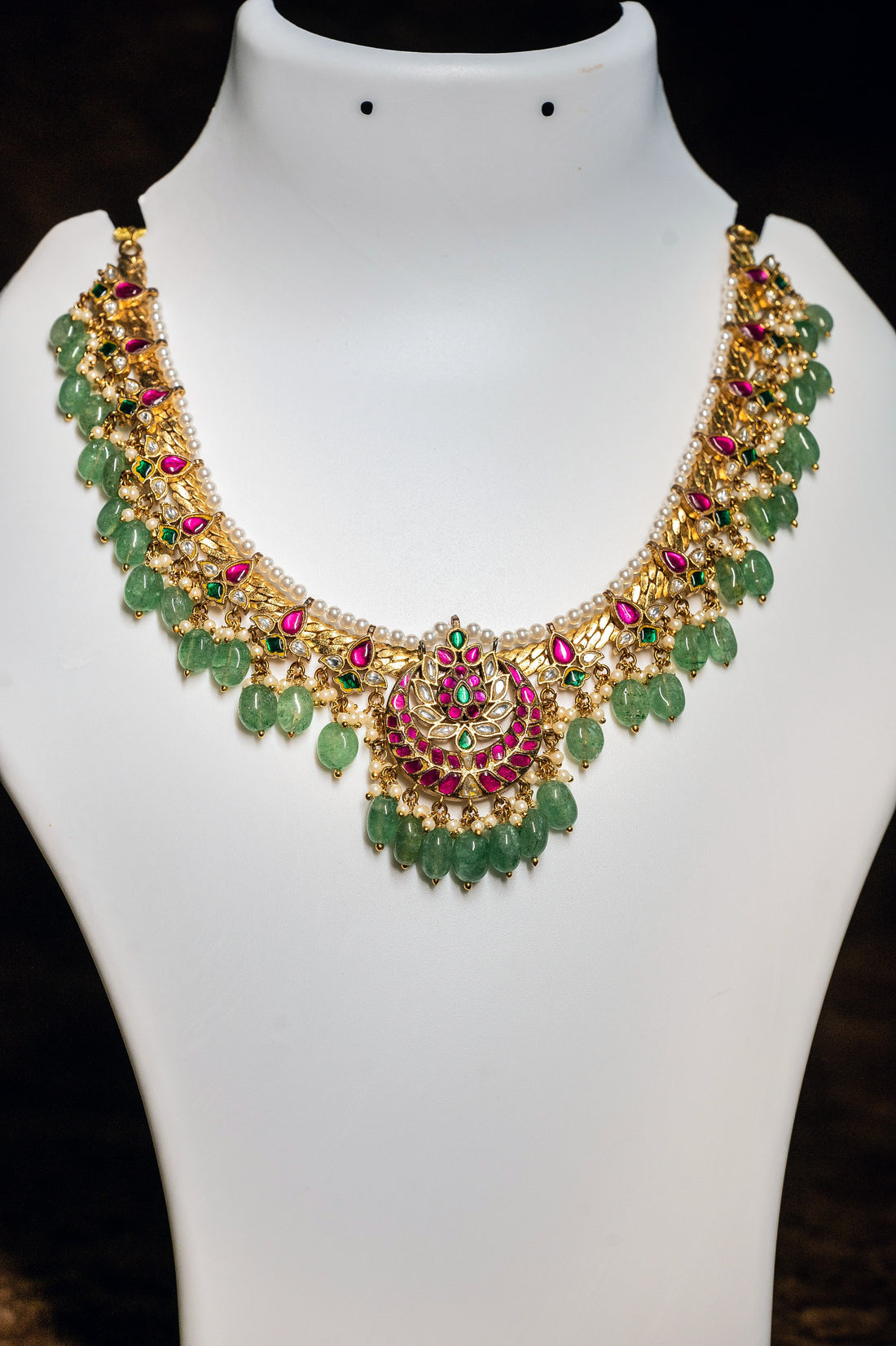 Ruby Emerald Real Kempu Bridal Jadau Kundan Necklace South
