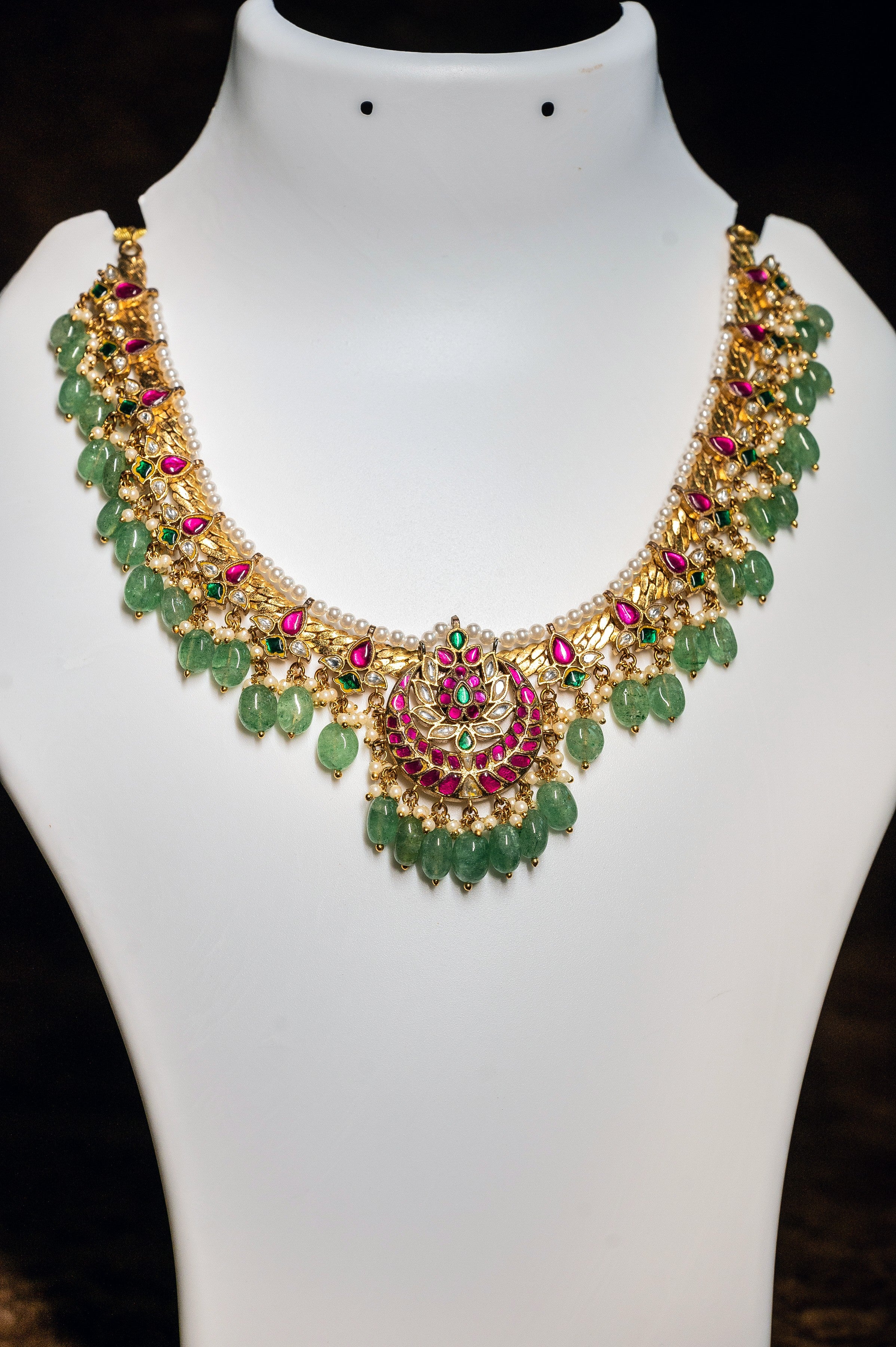 Ruby Emerald Real Kempu Bridal Jadau Kundan Necklace South