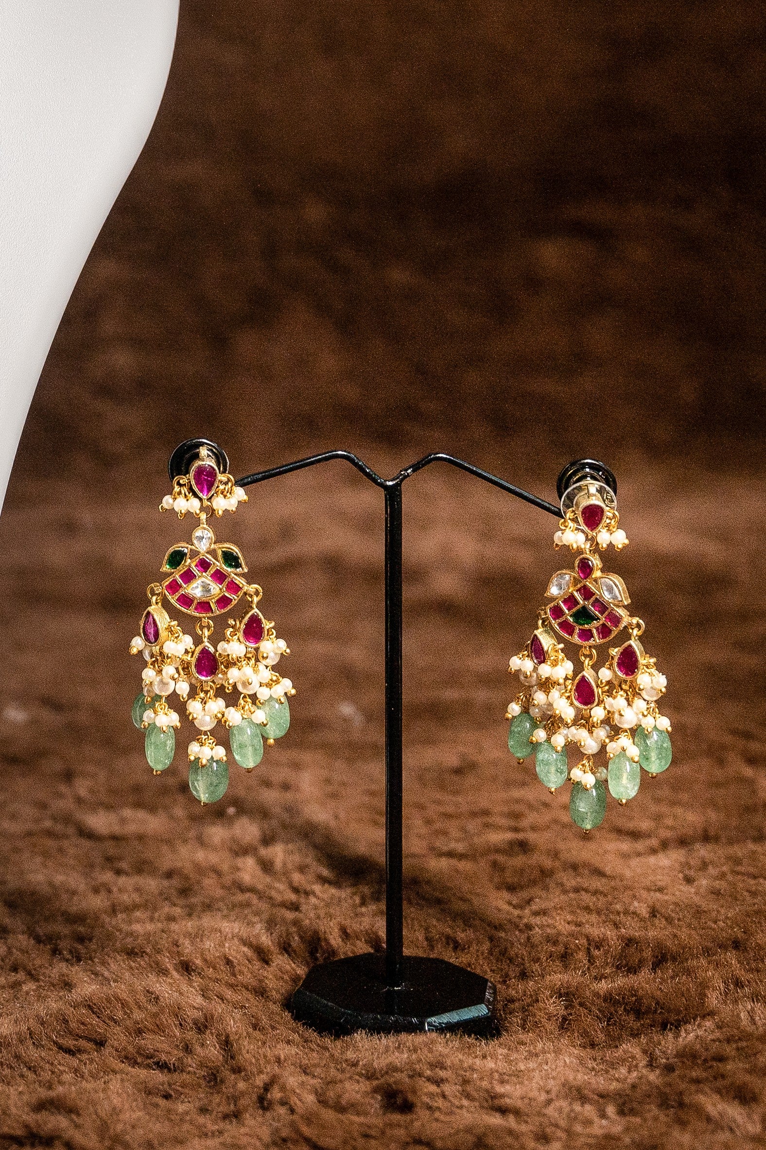 Pink Stone Jadau Kundan Necklace Set With Earnings