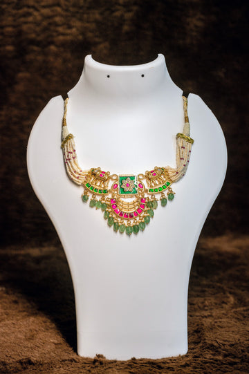 Elephant Design Jadau Kundan Necklace Set With Emerald