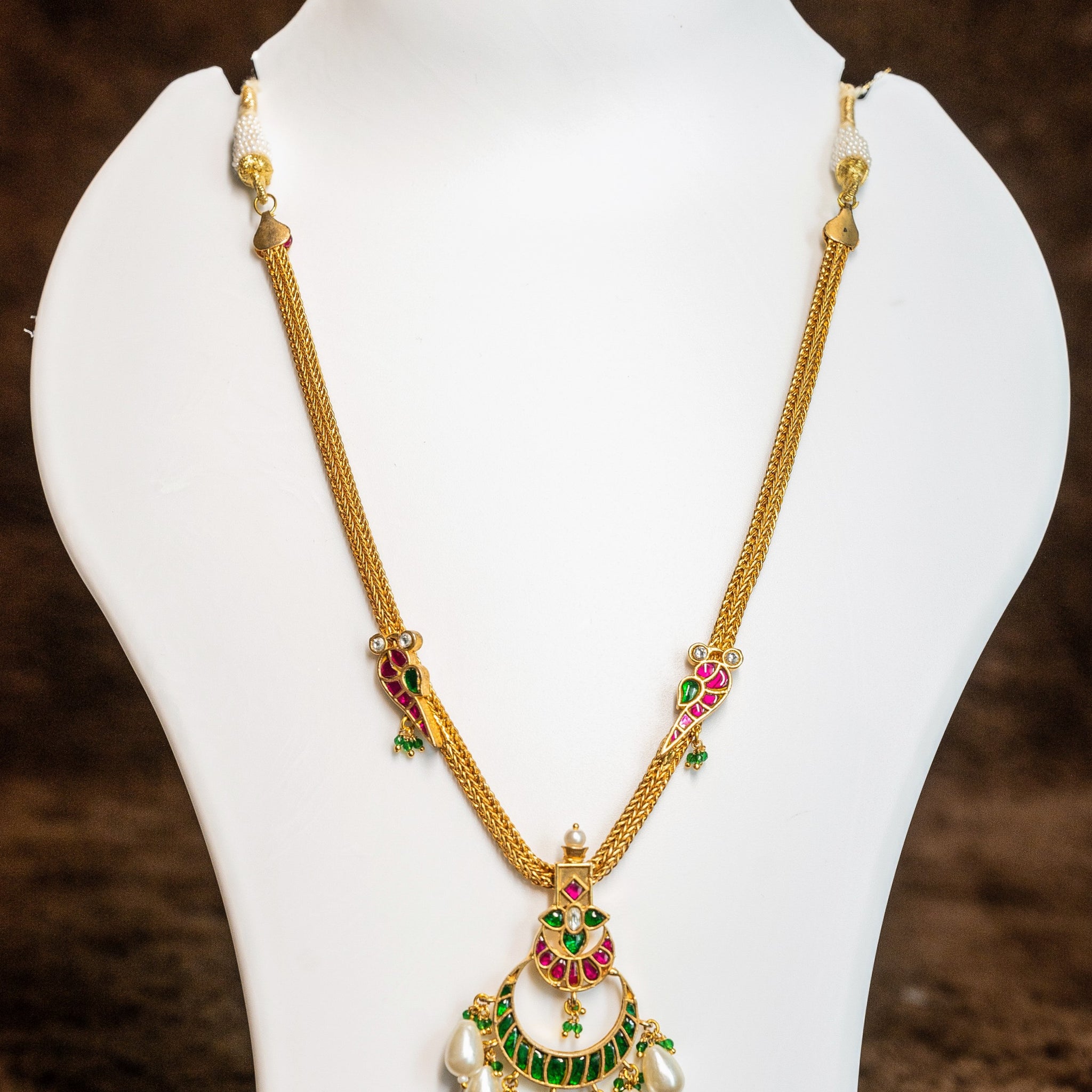 Matte Gold South Indian Temple Chain Pendant Necklace Set