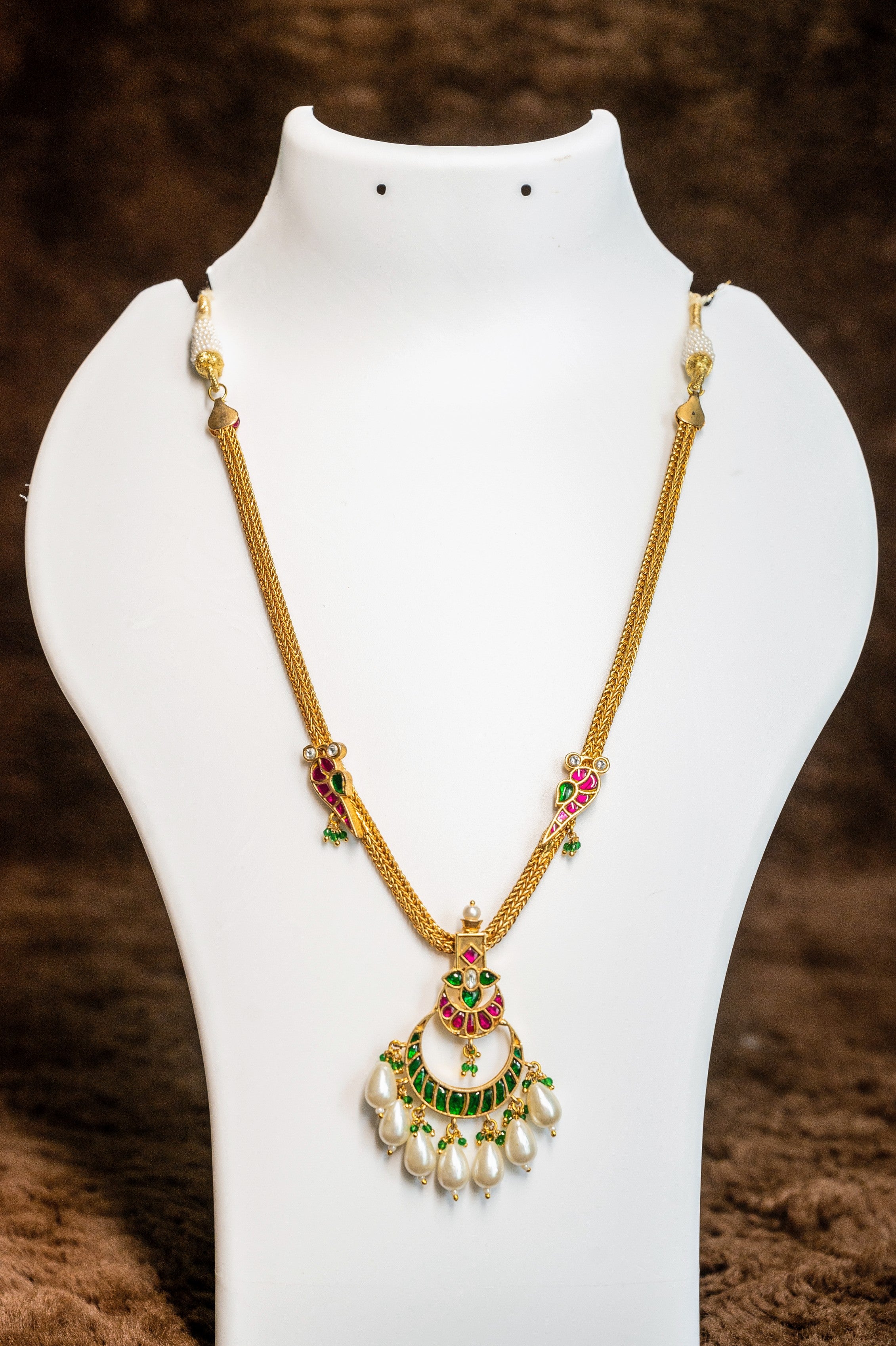 Matte Gold South Indian Temple Chain Pendant Necklace Set