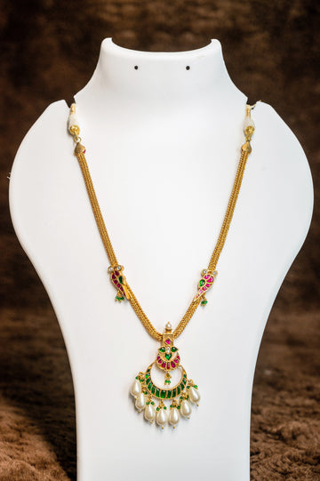 Matte Gold South Indian Temple Chain Pendant Necklace Set