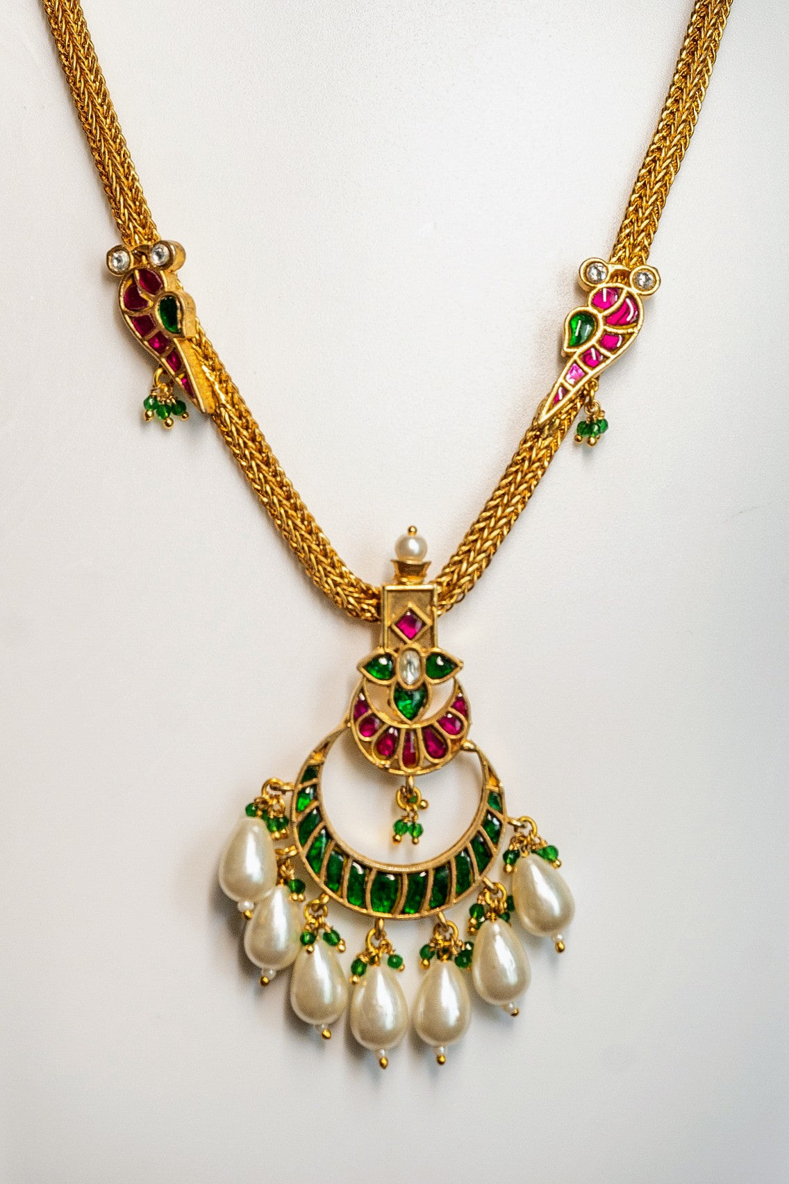 Matte Gold South Indian Temple Chain Pendant Necklace Set