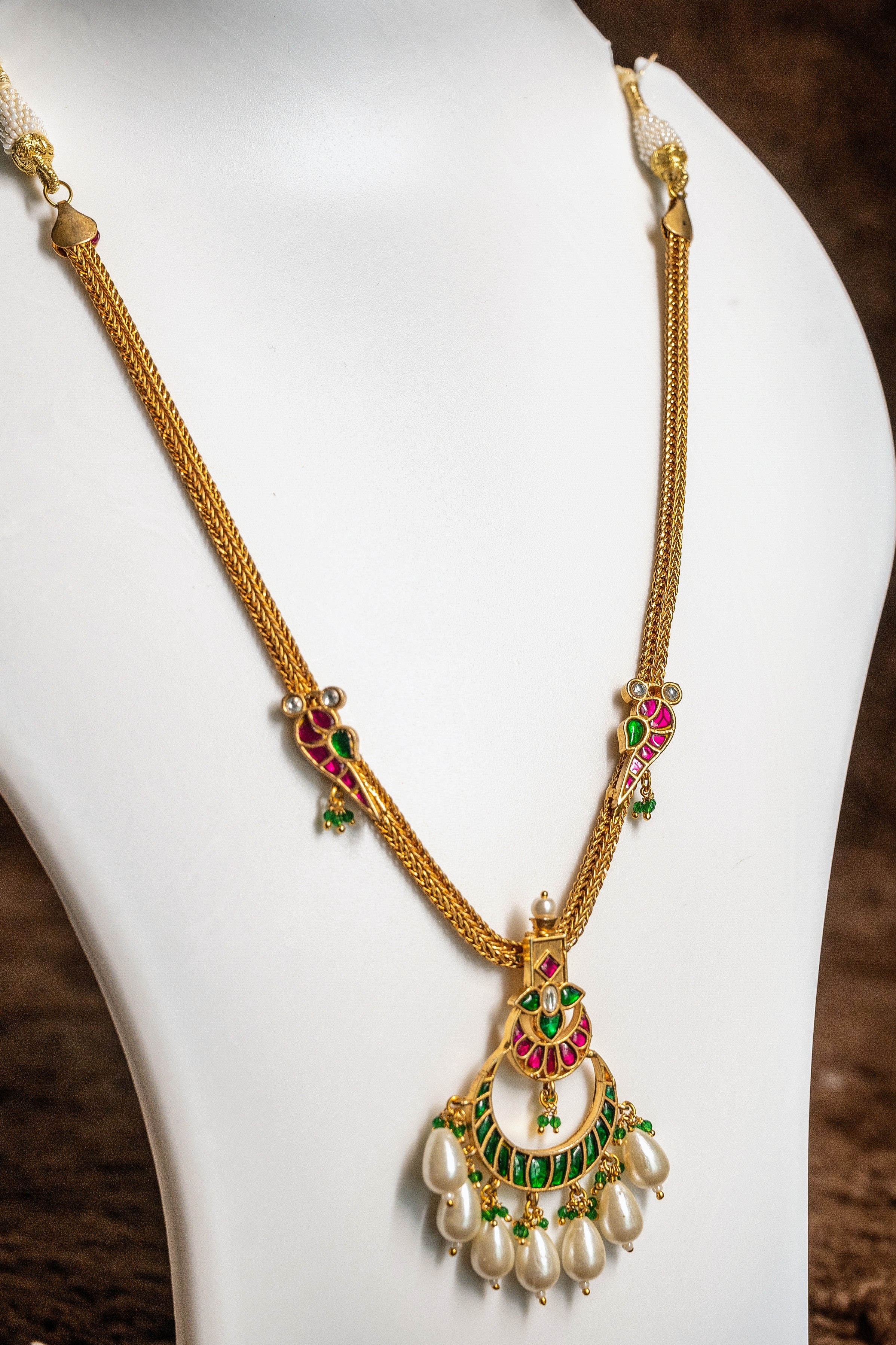 Matte Gold South Indian Temple Chain Pendant Necklace Set