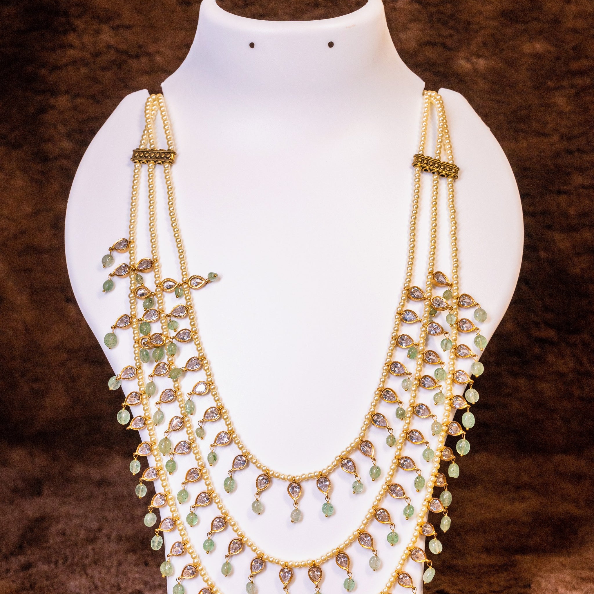 Three Layer Jadau Beads Necklace Mala