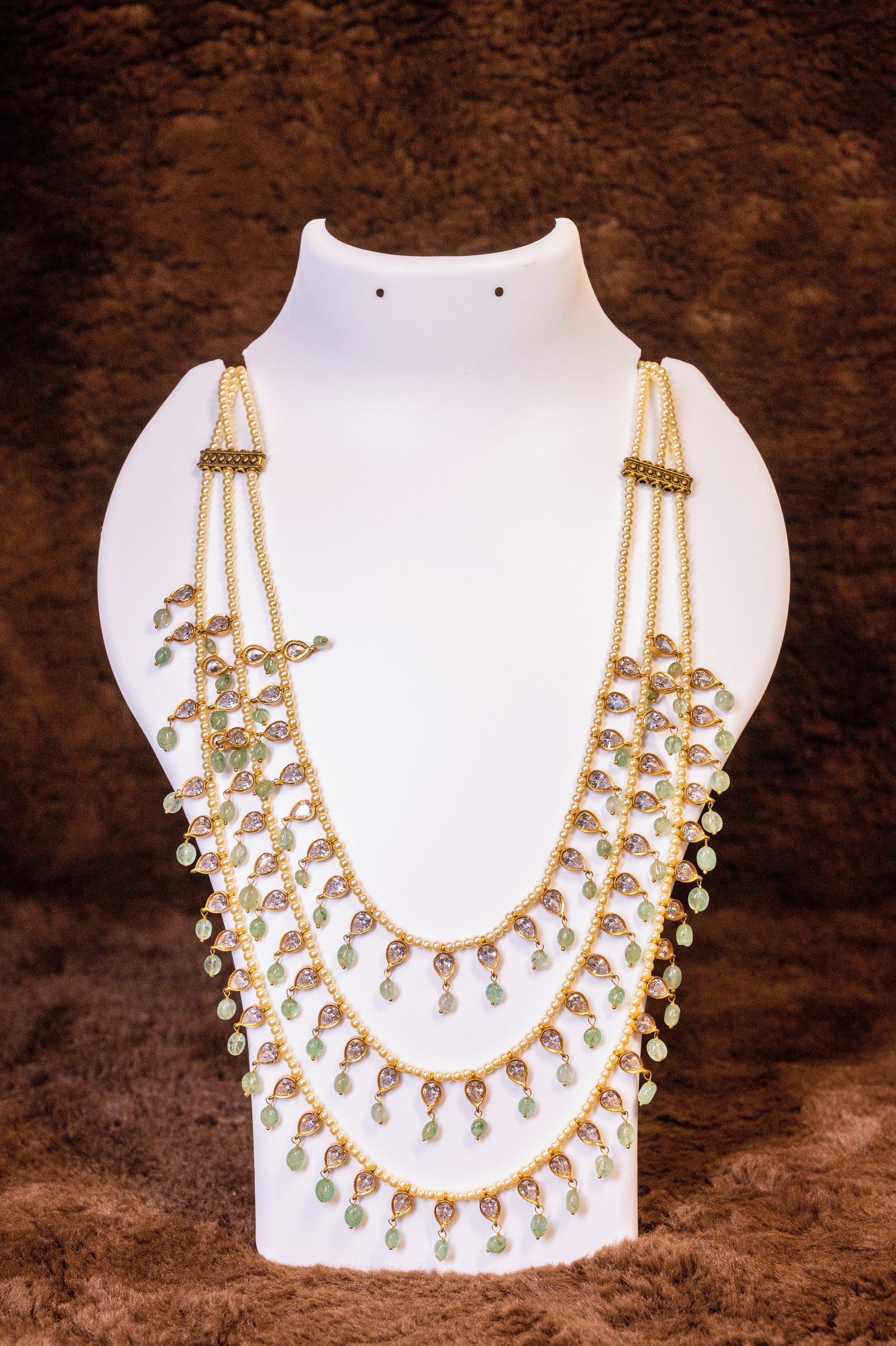 Three Layer Jadau Beads Necklace Mala