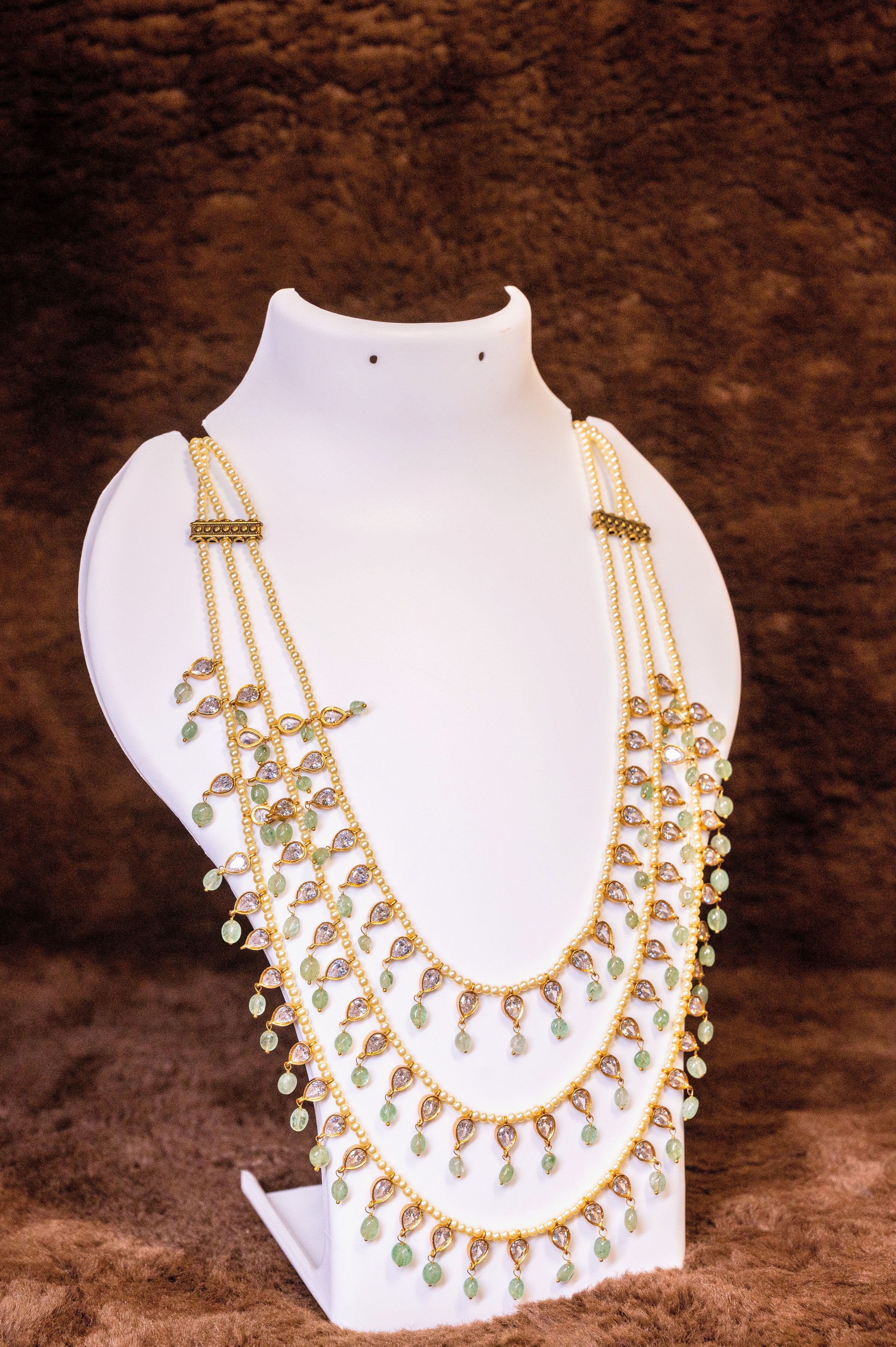 Three Layer Jadau Beads Necklace Mala